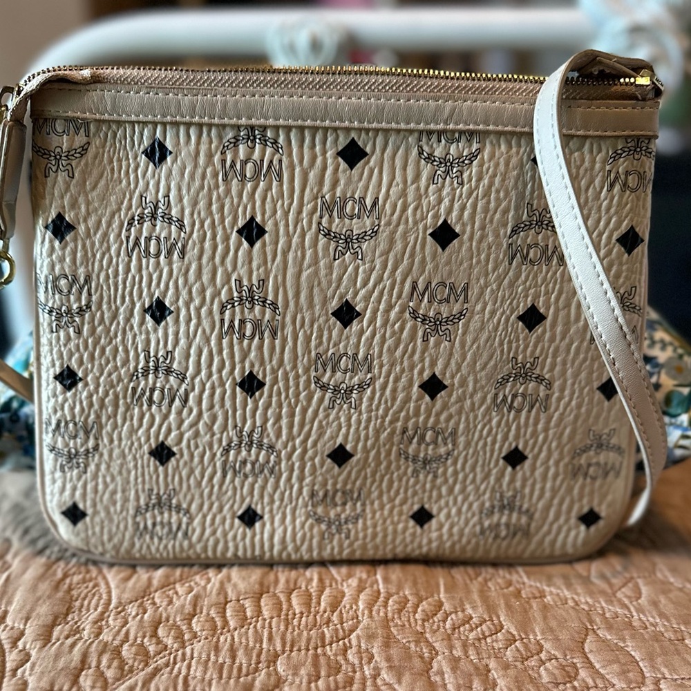 MCM Cream wristlet/ pouch Bag